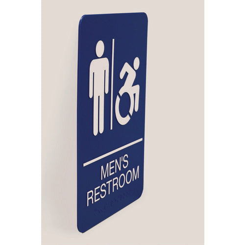 Image of Headline® Sign ADA Sign, Men's Restroom, 6 x 9, Blue Face, White Graphics