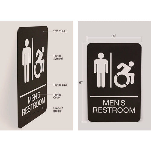 Image of Headline® Sign ADA Sign, Men's Restroom, 6 x 9, Black Face, White Graphics