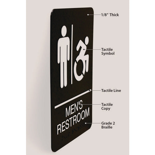 Image of Headline® Sign ADA Sign, Men's Restroom, 6 x 9, Black Face, White Graphics