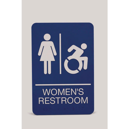 Image of Headline® Sign ADA Sign, Women's Restroom, 6 x 9, Blue Face, White Graphics