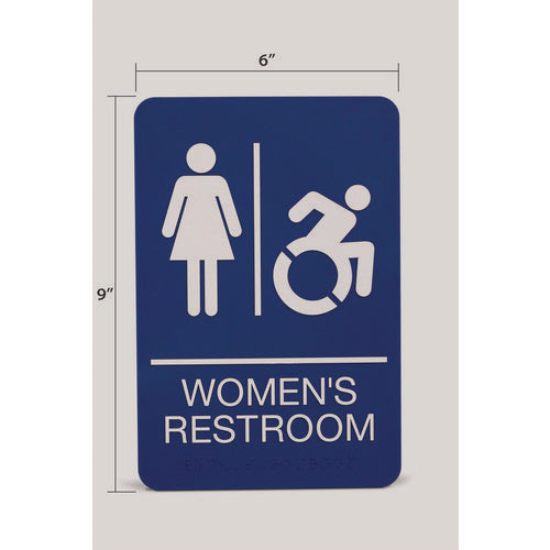 Image of Headline® Sign ADA Sign, Women's Restroom, 6 x 9, Blue Face, White Graphics