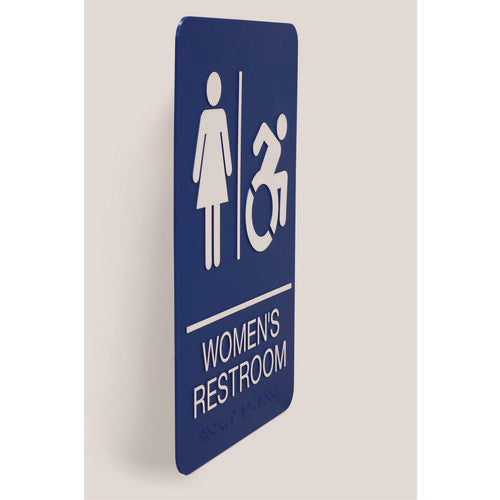 Image of Headline® Sign ADA Sign, Women's Restroom, 6 x 9, Blue Face, White Graphics