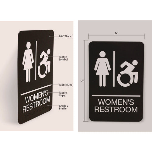 Image of Headline® Sign ADA Sign, Women's Restroom, 6 x 9, Black Face, White Graphics