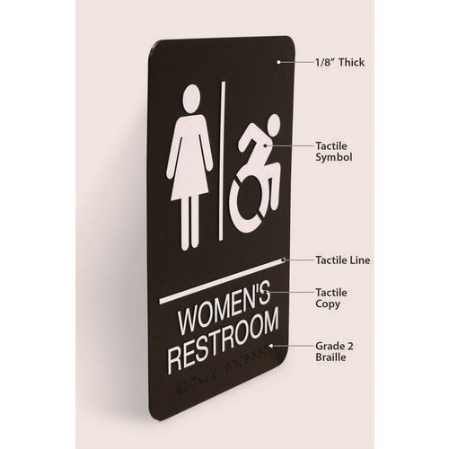 Image of Headline® Sign ADA Sign, Women's Restroom, 6 x 9, Black Face, White Graphics