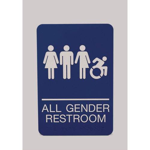 Image of Headline® Sign ADA Sign, All Gender Restroom, 6 x 9, Blue Face, White Graphics