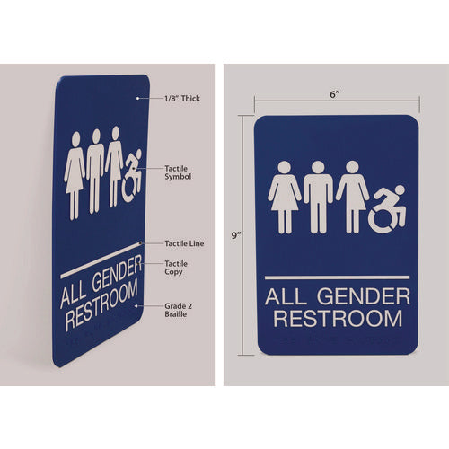 Image of Headline® Sign ADA Sign, All Gender Restroom, 6 x 9, Blue Face, White Graphics
