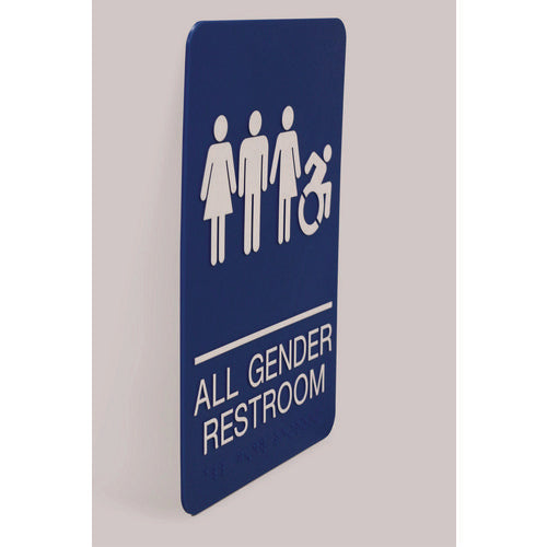 Image of Headline® Sign ADA Sign, All Gender Restroom, 6 x 9, Blue Face, White Graphics