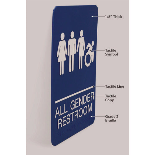 Image of Headline® Sign ADA Sign, All Gender Restroom, 6 x 9, Blue Face, White Graphics