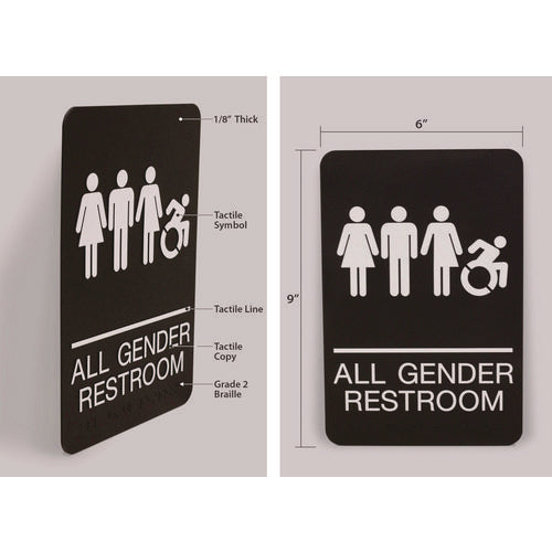 Image of Headline® Sign ADA Sign, All Gender Restroom, 6 x 9, Black Face, White Graphics