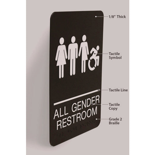 Image of Headline® Sign ADA Sign, All Gender Restroom, 6 x 9, Black Face, White Graphics