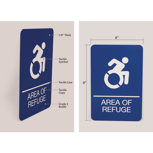 Image of Headline® Sign ADA Sign, Area of Refuge, 6 x 9, Blue Face, White Graphics