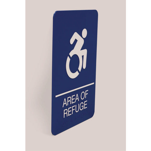 Image of Headline® Sign ADA Sign, Area of Refuge, 6 x 9, Blue Face, White Graphics