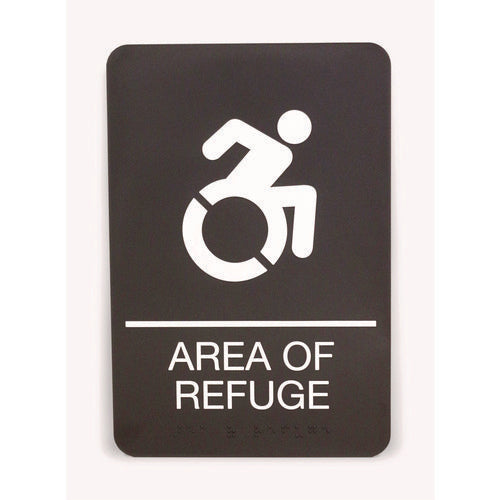 Image of Headline® Sign ADA Sign, Area of Refuge, 6 x 9, Black Face, White Graphics