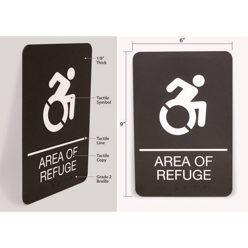 Image of Headline® Sign ADA Sign, Area of Refuge, 6 x 9, Black Face, White Graphics