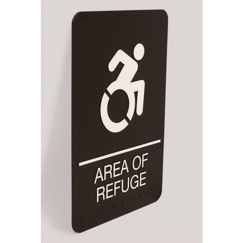 Image of Headline® Sign ADA Sign, Area of Refuge, 6 x 9, Black Face, White Graphics
