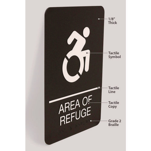 Image of Headline® Sign ADA Sign, Area of Refuge, 6 x 9, Black Face, White Graphics