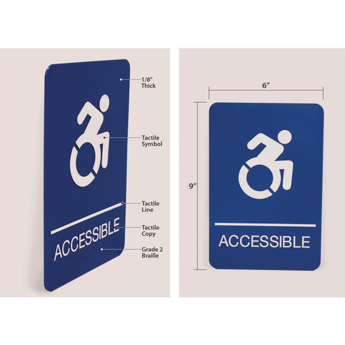 Image of Headline® Sign ADA Sign, Accessible, 6 x 9, Blue Face, White Graphics
