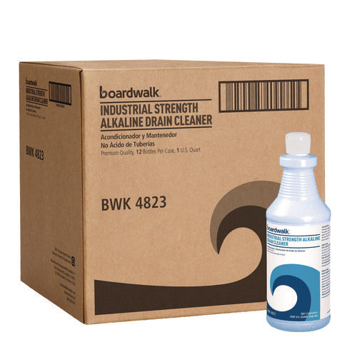 Image of Boardwalk® Industrial Strength Alkaline Drain Cleaner and Clog Remover, 32 oz Bottle, 12/Carton