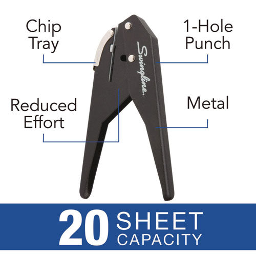 Image of Swingline® 20-Sheet Low Force One-Hole Punch, 9/32" Holes, Black