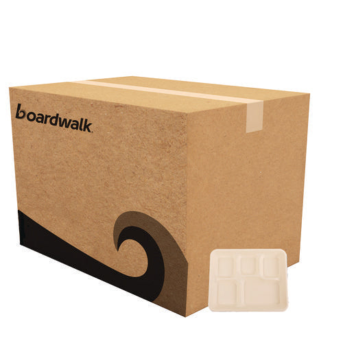 Image of Boardwalk® Bagasse PFAS-Free Food Tray, 5 Compartments, 8.26 x 0.98 x 10.9, Tan, Sugarcane, 500/Carton