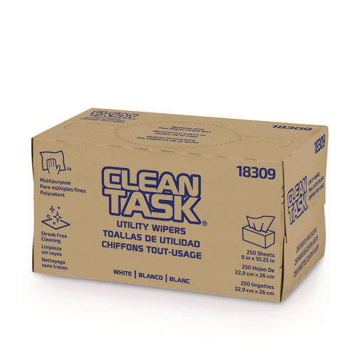Image of Sellars® Clean Task Utility Wipers, 1-Ply, 9 x 10.25, White, 250 Sheets/Box, 24 Boxes/Carton
