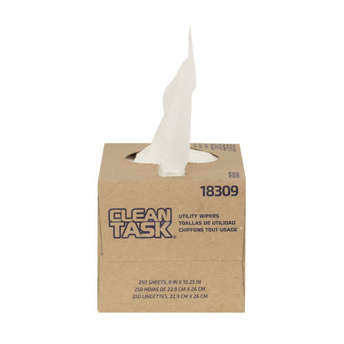 Image of Sellars® Clean Task Utility Wipers, 1-Ply, 9 x 10.25, White, 250 Sheets/Box, 24 Boxes/Carton