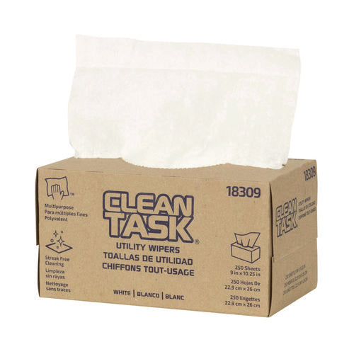 Image of Sellars® Clean Task Utility Wipers, 1-Ply, 9 x 10.25, White, 250 Sheets/Box, 24 Boxes/Carton