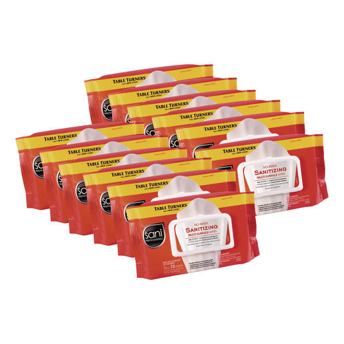 Image of Sani Professional® No-Rinse Sanitizing Multi-Surface Wipes, 1-Ply, 8 x 9, Unscented, White, 72 Wipes/Pack, 12 Packs/Carton