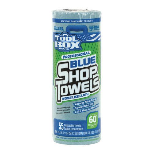 Image of Sellars® TOOLBOX Blue Shop Towels, 1-Ply, 11 x 9.4, Blue, 55 Sheets/Roll, 30 Rolls/Carton