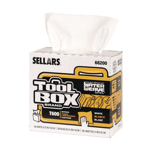 Image of Sellars® TOOLBOX WaterWeave T600 Wipers, 1-Ply, 8.27 x, 16.5, White, 126 Sheets/Box, 10 Boxes/Carton