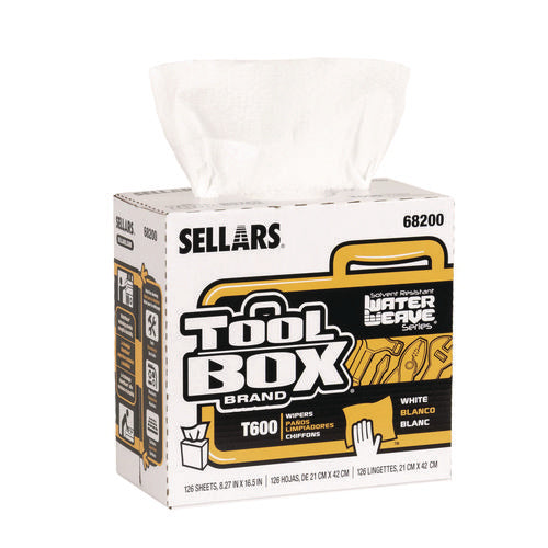 Image of Sellars® TOOLBOX WaterWeave T600 Wipers, 1-Ply, 8.27 x, 16.5, White, 126 Sheets/Box, 10 Boxes/Carton