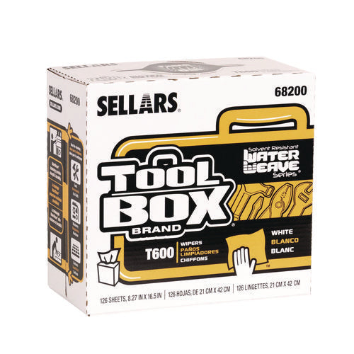 Image of Sellars® TOOLBOX WaterWeave T600 Wipers, 1-Ply, 8.27 x, 16.5, White, 126 Sheets/Box, 10 Boxes/Carton