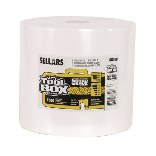 Image of Sellars® TOOLBOX WaterWeave T600 Wipers, 1-Ply, 11.8 x 12.8, White, 1,100 Sheets/Roll