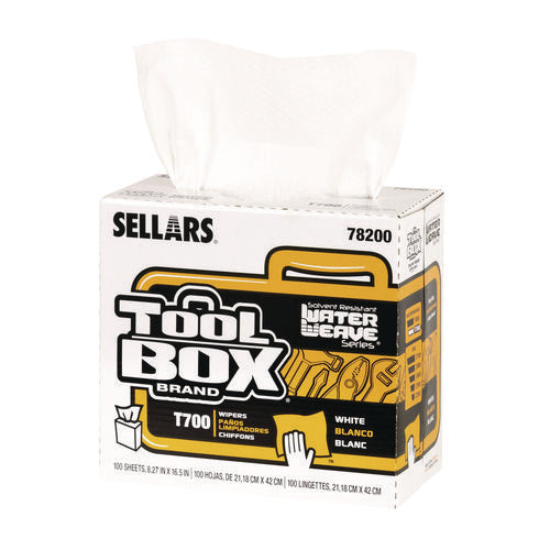 Image of Sellars® TOOLBOX WaterWeave T700 Wipers, 1-Ply, 8.27 x 16.5, White, 100 Sheets/Box, 8 Boxes/Carton