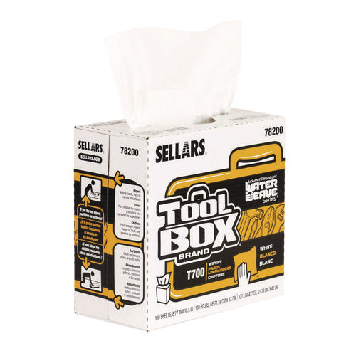 Image of Sellars® TOOLBOX WaterWeave T700 Wipers, 1-Ply, 8.27 x 16.5, White, 100 Sheets/Box, 8 Boxes/Carton