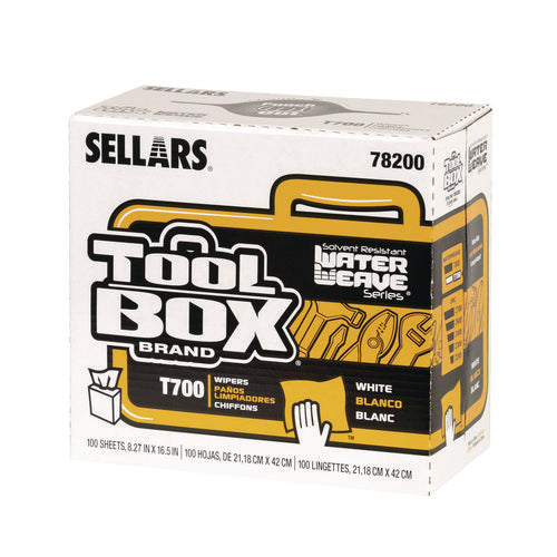 Image of Sellars® TOOLBOX WaterWeave T700 Wipers, 1-Ply, 8.27 x 16.5, White, 100 Sheets/Box, 8 Boxes/Carton