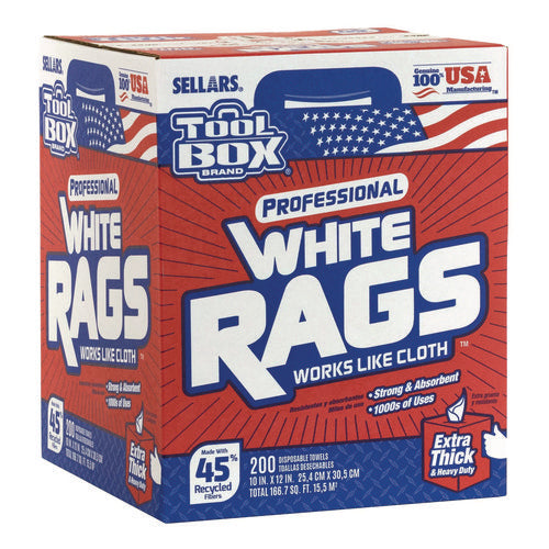 Image of Sellars® TOOLBOX White Rags, 1-Ply, 9.8 x 12, White, 200 Sheets/Box, 6 Boxes/Carton
