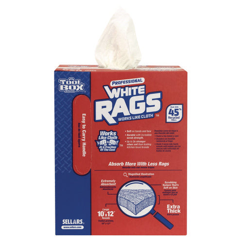 Image of Sellars® TOOLBOX White Rags, 1-Ply, 9.8 x 12, White, 200 Sheets/Box, 6 Boxes/Carton