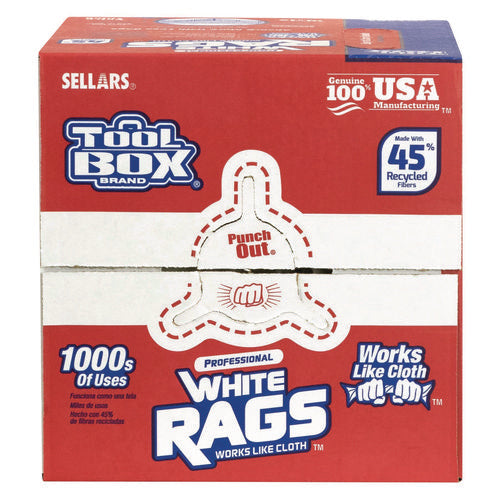 Image of Sellars® TOOLBOX White Rags, 1-Ply, 9.8 x 12, White, 200 Sheets/Box, 6 Boxes/Carton