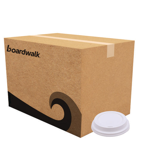 Image of Boardwalk® Deerfield Hot Cup Lids, Fits 10 oz to 20 oz Boardwalk Deerfield Hot Cups, Plastic, White, 50/Pack, 20 Packs/Carton