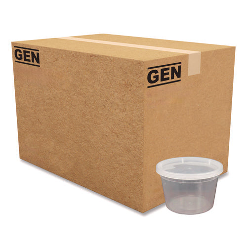 Image of GEN Plastic Deli Containers with Lid, 16 oz, Clear, Plastic, 240/Carton