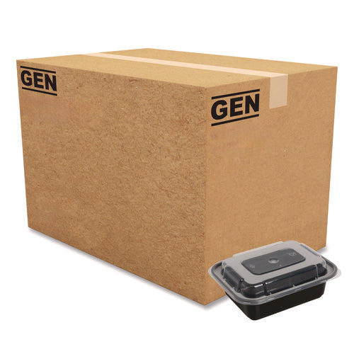 Image of GEN Microwavable Food Container with Lid, Rectangular, 12 oz, 5.78 x 4.52 x 2.24, Black/Clear, Plastic, 150/Carton