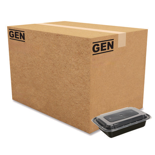 Image of GEN Microwavable Food Container with Lid, Rectangular, 16 oz, 7.48 x 5.03 x 2.04, Black/Clear, Plastic, 150/Carton