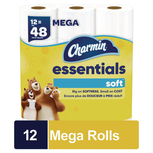 Image of Charmin® Essentials Soft Bathroom Tissue, Septic Safe, 2-Ply, White, 330 Sheets/Roll, 12 Rolls/Pack, 4 Packs/Carton