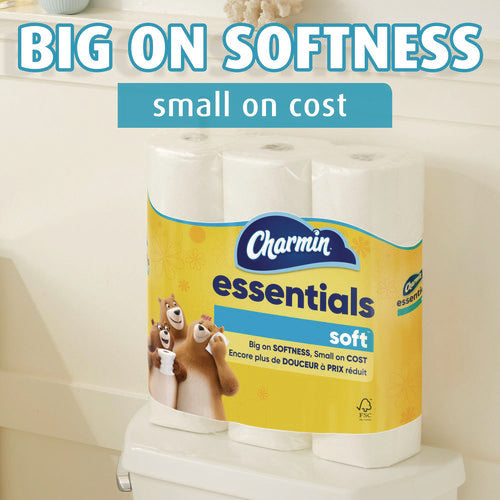 Image of Charmin® Essentials Soft Bathroom Tissue, Septic Safe, 2-Ply, White, 330 Sheets/Roll, 12 Rolls/Pack, 4 Packs/Carton