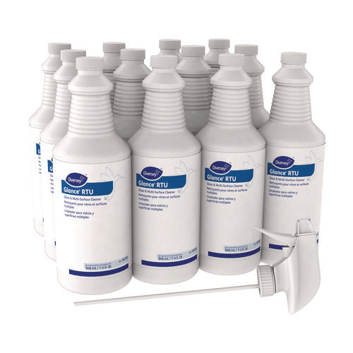 Image of Diversey Glance Glass and Multi-Surface Cleaner, Original, (12) 32 oz Capped Bottles and One Trigger Sprayer
