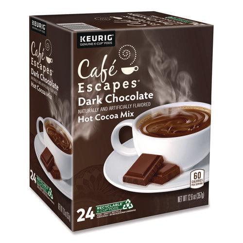 Image of Cafe Escapes® Dark Chocolate Hot Cocoa K-Cups, 24/box, 4 Box/carton