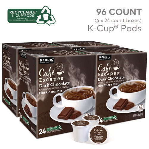 Image of Cafe Escapes® Dark Chocolate Hot Cocoa K-Cups, 24/box, 4 Box/carton
