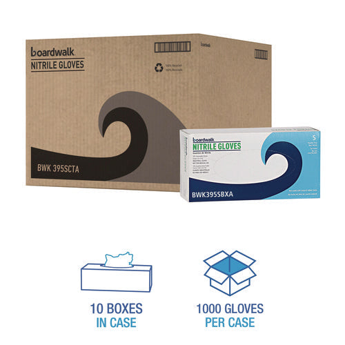 Image of Boardwalk® Disposable Powder-Free Nitrile Gloves, Small, Blue, 5 mil, 100/Box, 10 Boxes/Carton