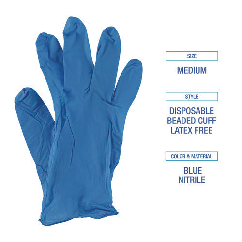 Image of Boardwalk® Disposable Powder-Free Nitrile Gloves, Small, Blue, 5 mil, 100/Box, 10 Boxes/Carton